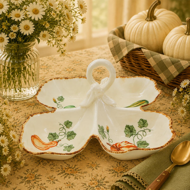 Fuente de aperitivos con cuatro compartimentos — Gilded Harvest — 23.5 × 23 × 15 cm