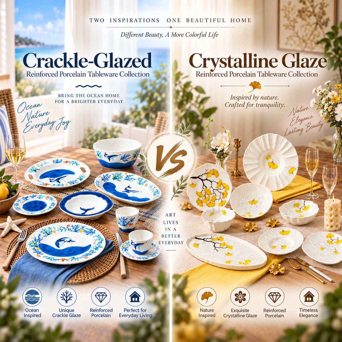 Balancing Ceramic Aesthetics and Mass Production: Crackle Glaze vs. Crystalline Glaze in Durable Porcelain Tableware