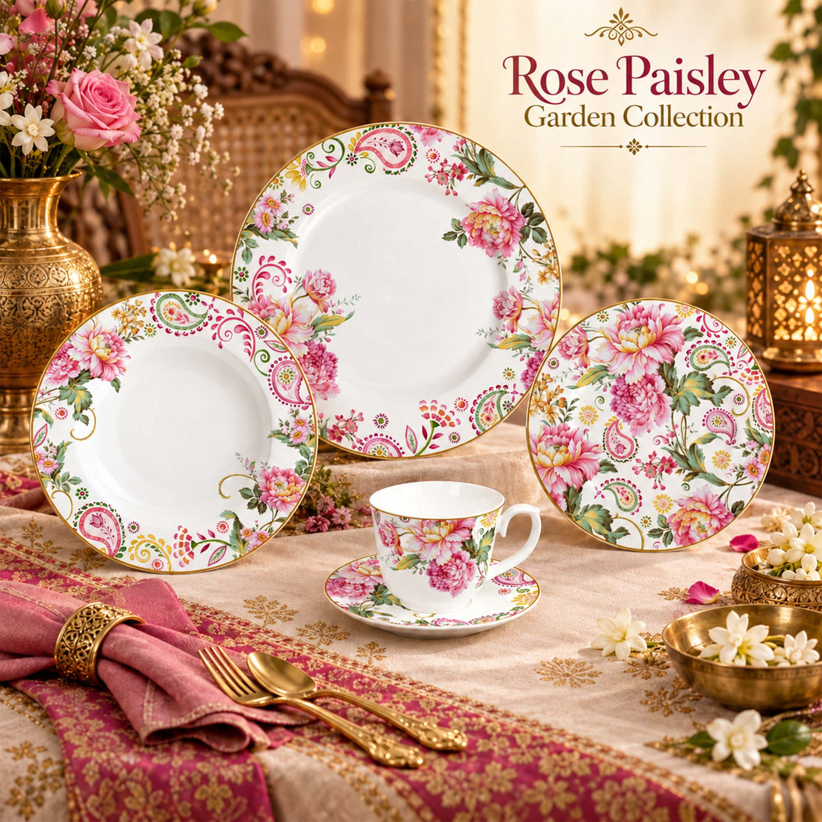 Pink Peonies, Colorful Paisley & Bohemian New Bone China Dinnerware