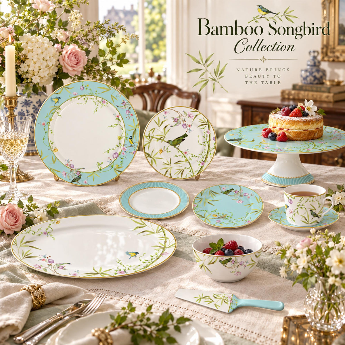 Donglin Homeware – Beitragsbild: Bamboo Songbird – Botanisches Geschirr aus New Bone China für Einzelhandel und Geschenke