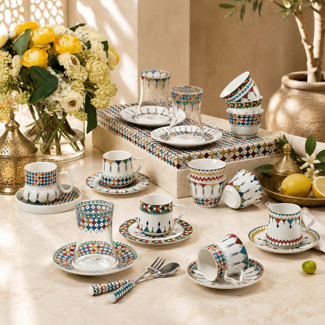 Donglin Homeware Kahwa Cups & Finjan Sets | Authentic Wholesale Arabian Coffee Ware