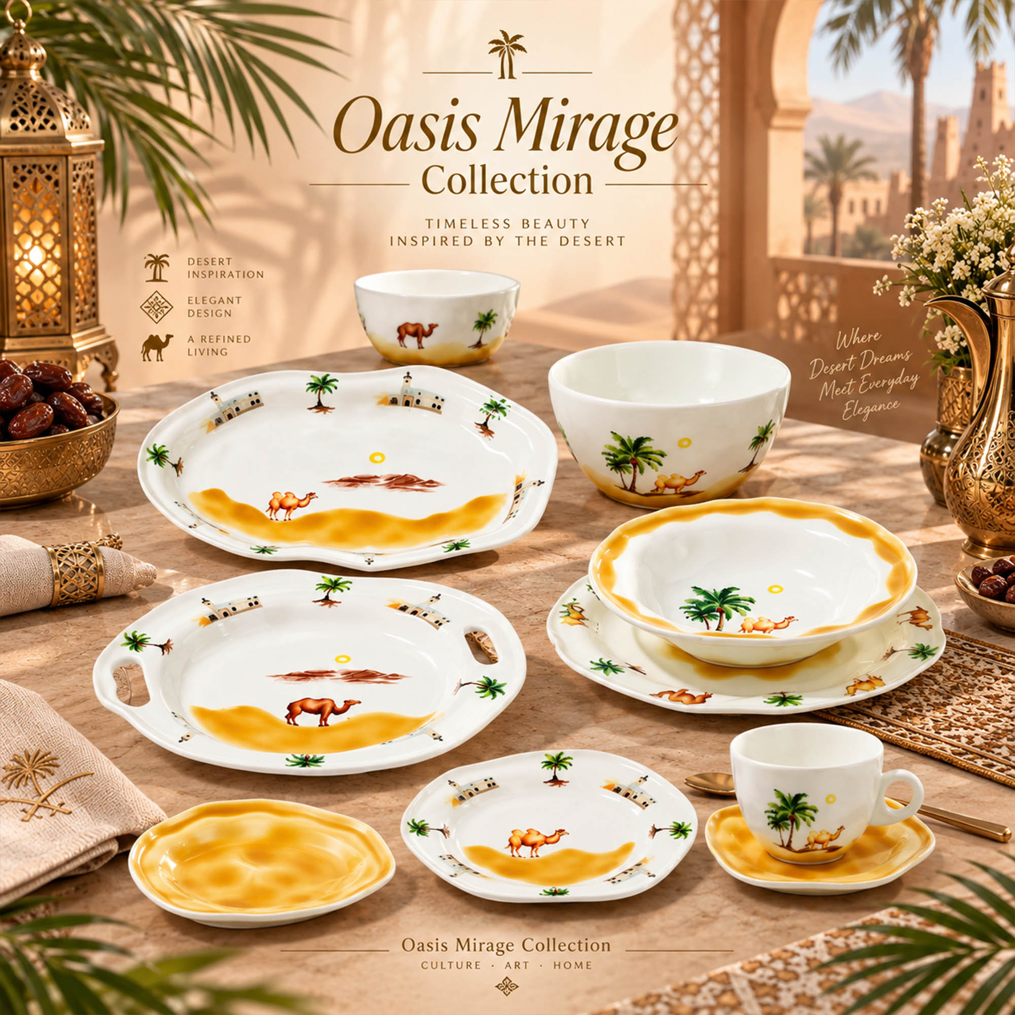 Oasis Mirage Collection: Arabian Desert Crackle Glaze Tableware Set