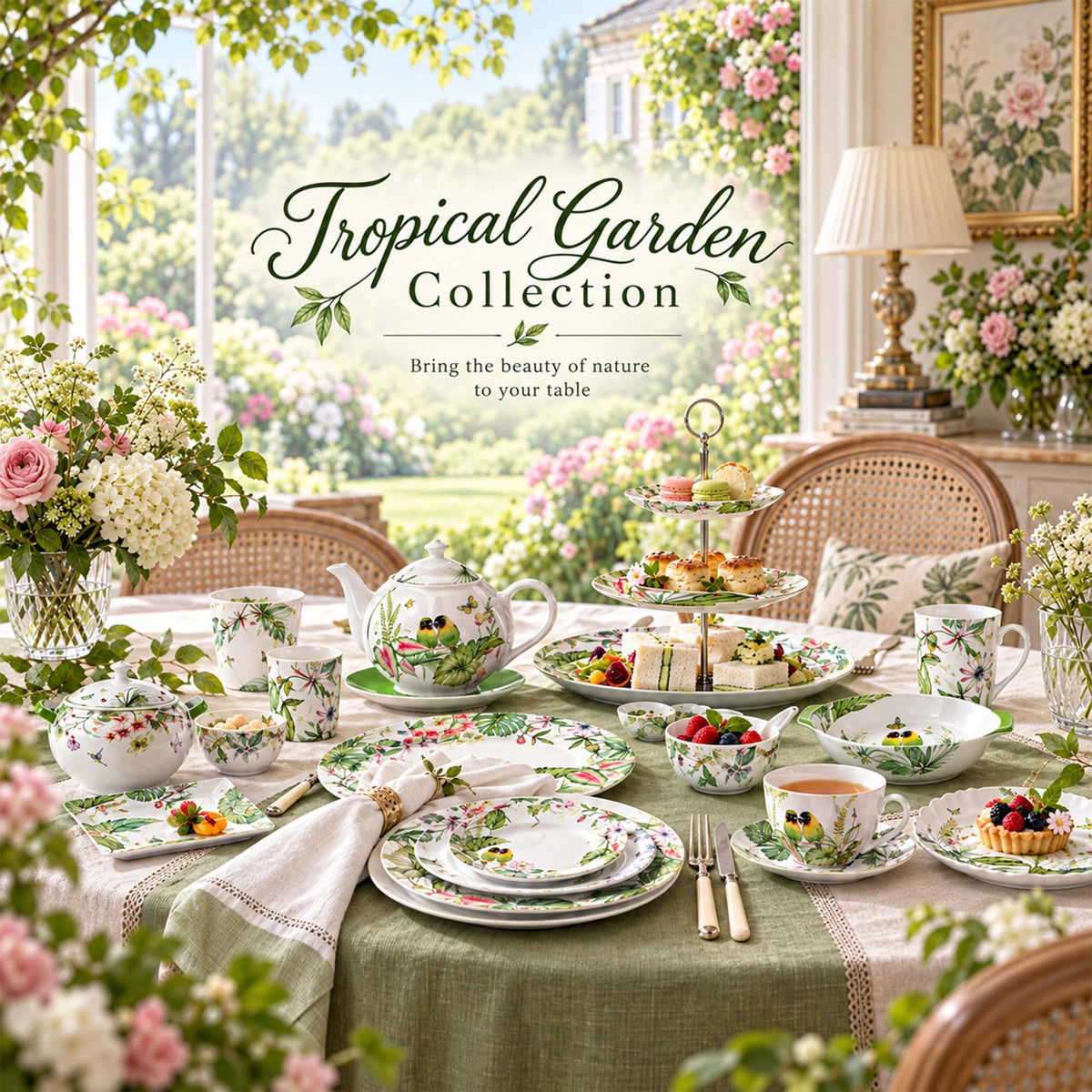 "Tropical Garden Collection" Premium Fine Bone China Tableware Set