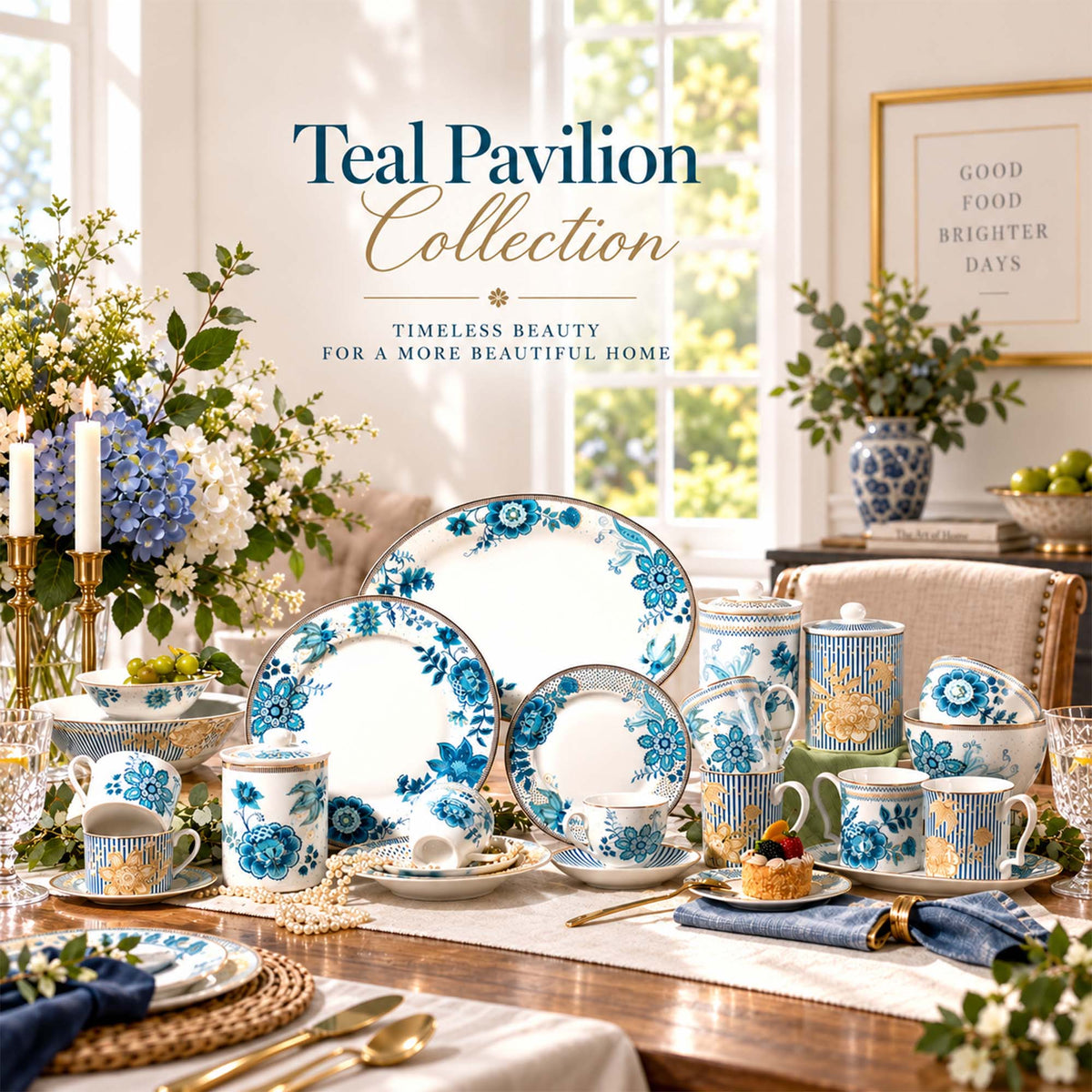 Coordinated Teal Botanical New Bone China Dinnerware & Homeware