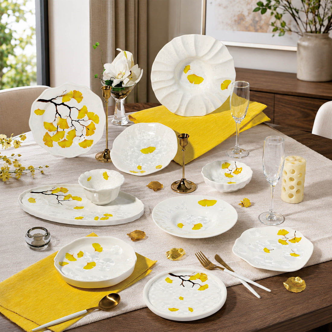 Sculpted Autumn: The Art of Ginkgo & Crystalline Glaze Dinnerware
