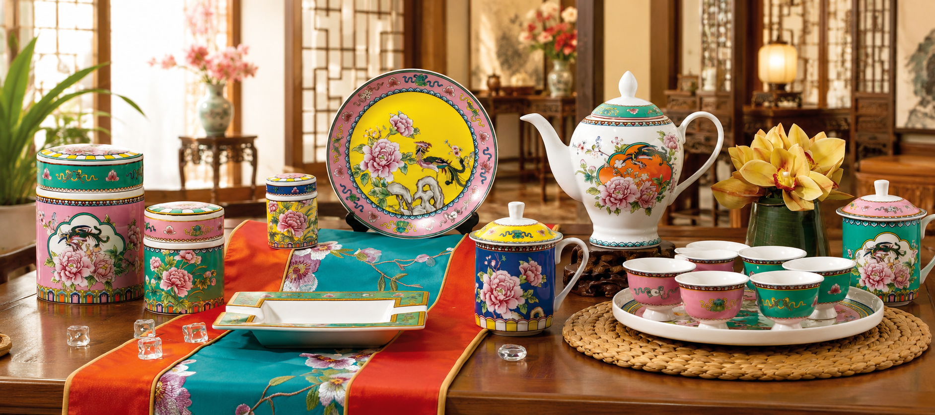 Donglin Homeware Opulent Phoenix Collection - Vintage Style Ceramic Tableware
