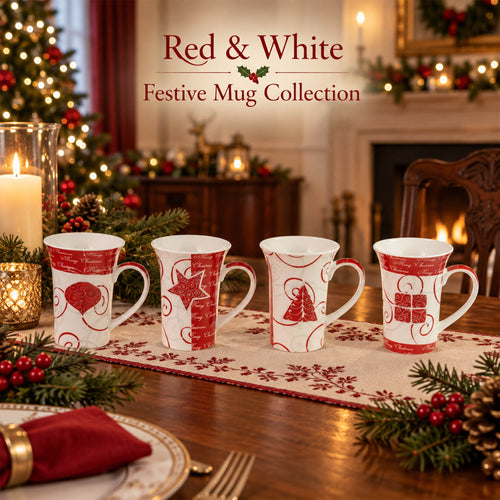 Donglin Homeware A064 Red & White Festive New Bone China Mug Collection