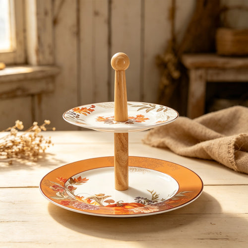 Domglin Homeware Autumn Bounty Collection 2 Tier Cake Plate