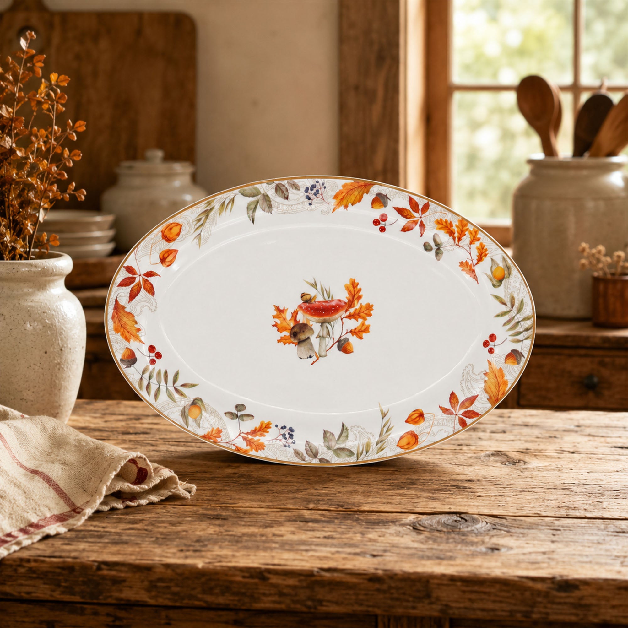Donglin Homeware Autumn Bounty Collection Oval Plate 12-inch