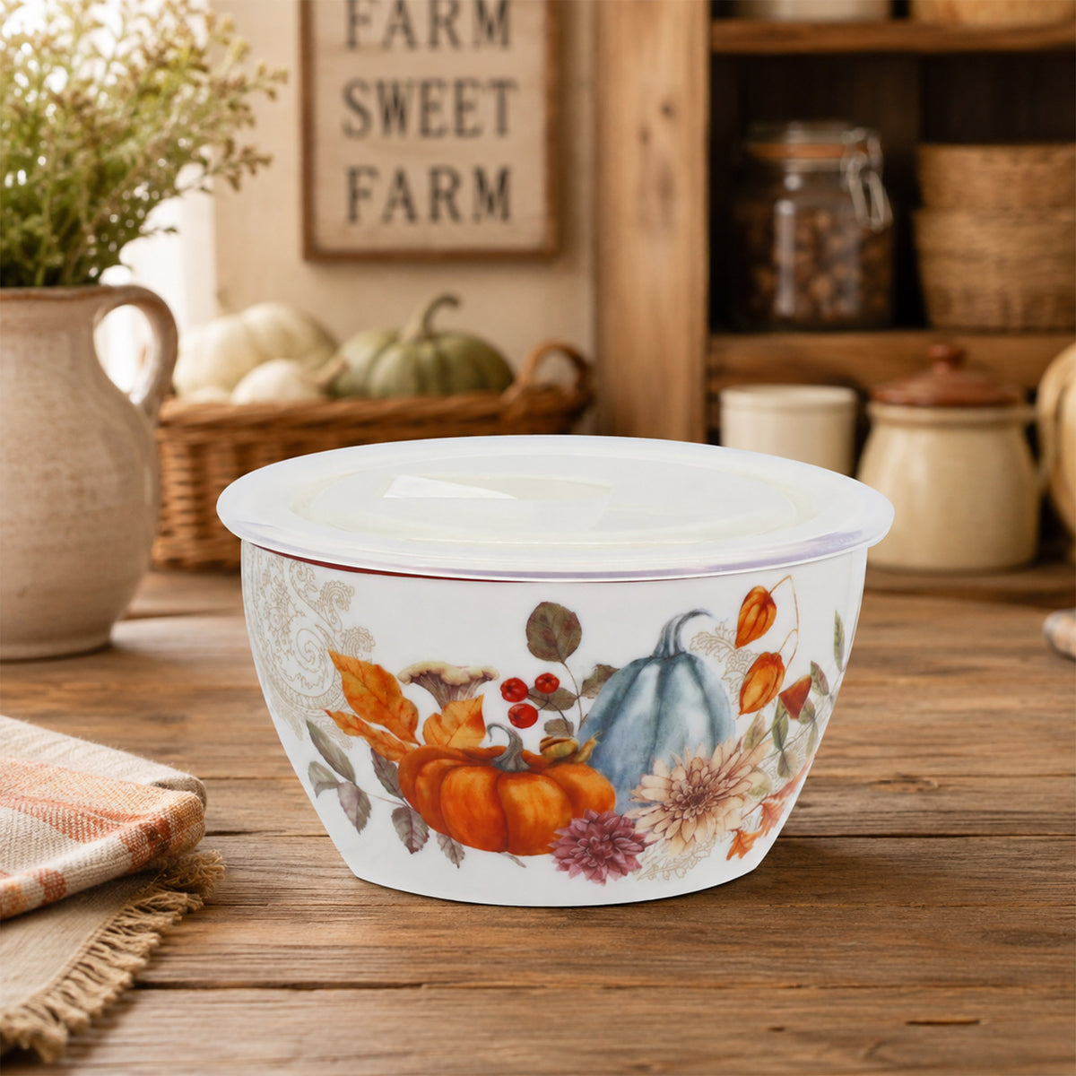 Donglin Homeware Autumn Bounty Collection Storage Bowl and Lid 5-inch