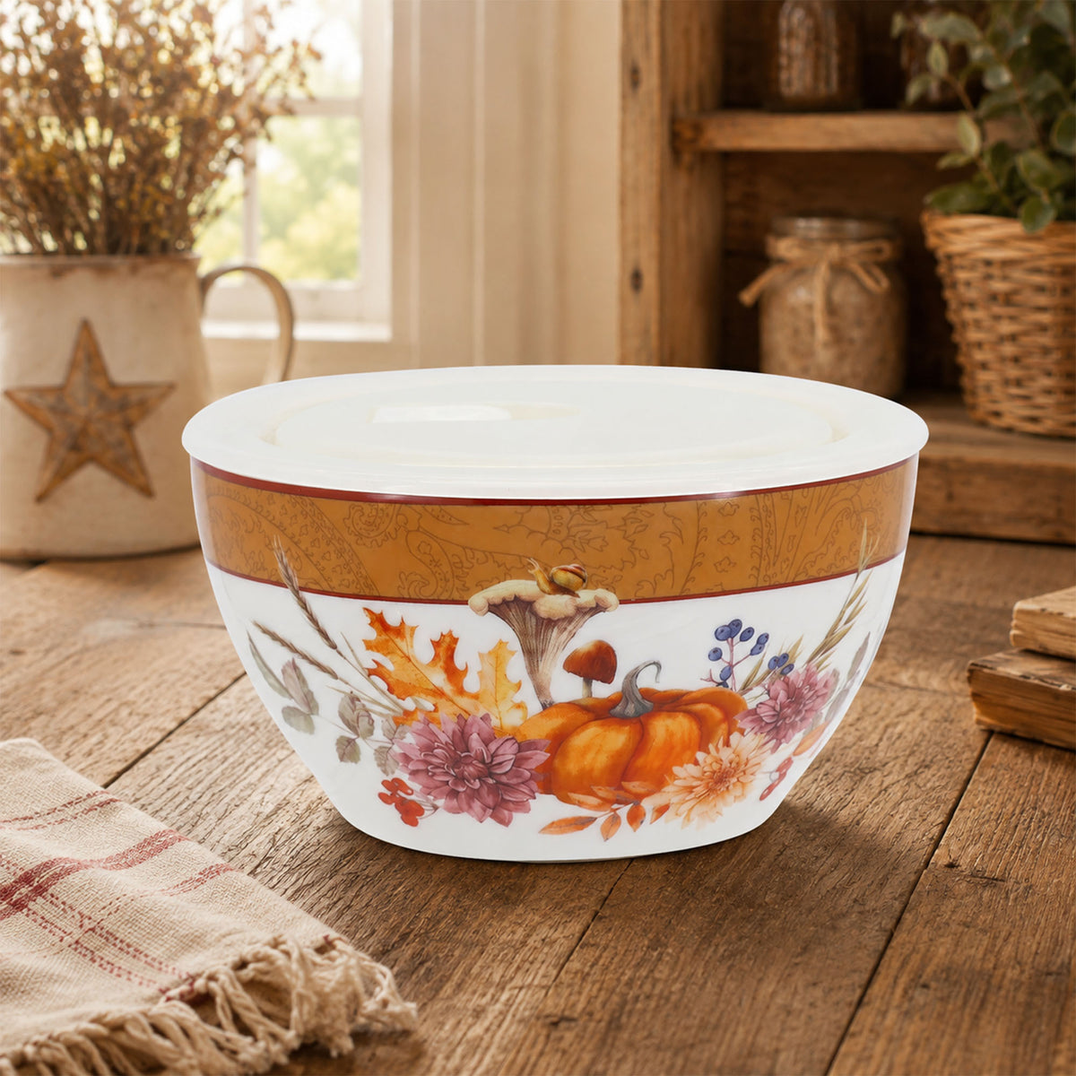 Donglin Homeware Autumn Bounty Collection Storage Bowl and Lid 6-inch