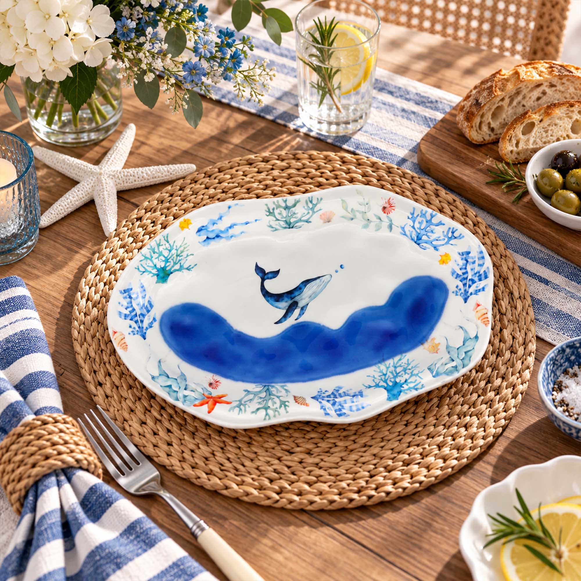 Donglin Homeware Azure Marine Collection Oval Plate 13-inch