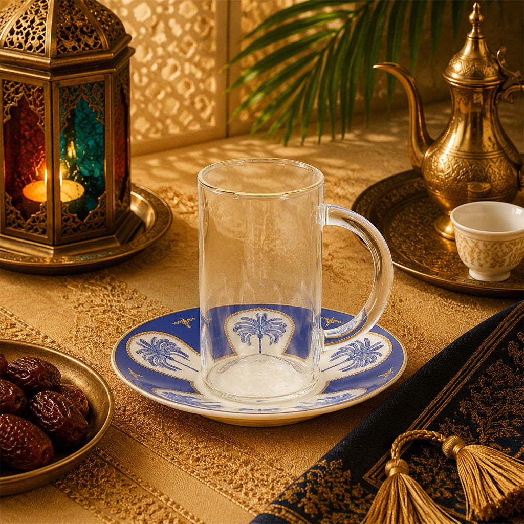 Donglin Homeware Azure Riviera Collection Glass Cup and Saucer 130cc