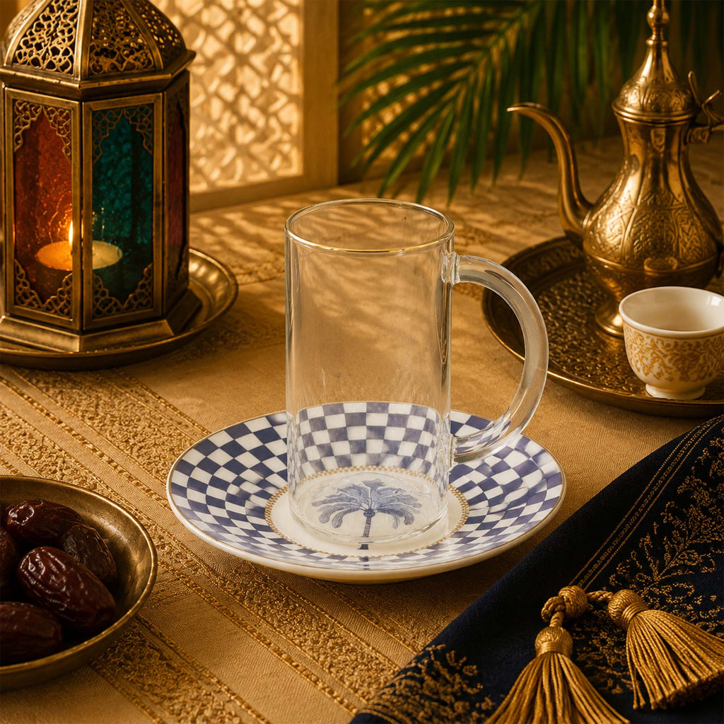 Donglin Homeware Azure Riviera Collection Glass Cup and Saucer 130cc