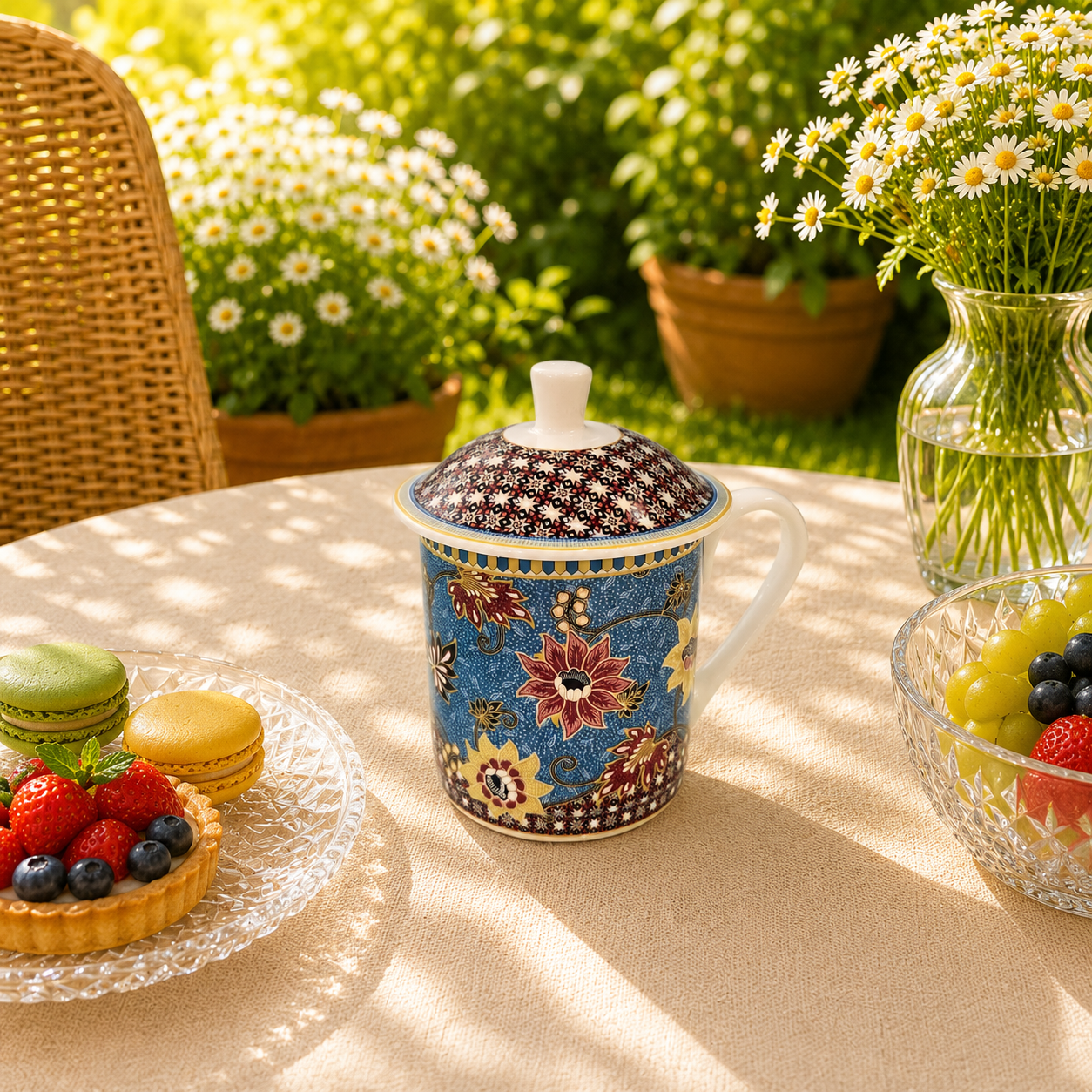 Donglin Homeware Batik Peranakan - Vintage Style Ceramic 350cc Lidded Cup