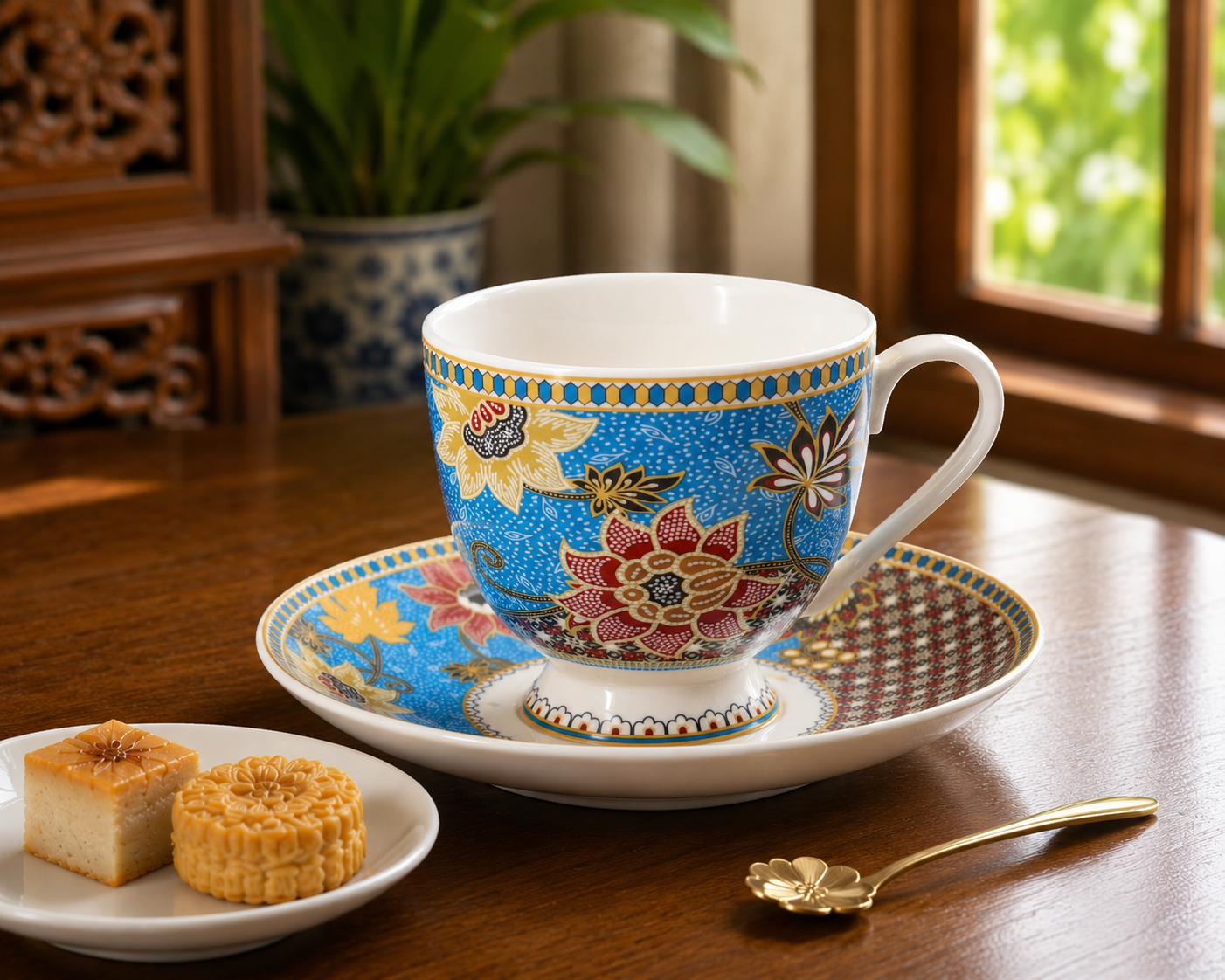 Donglin Homware Batik Peranakan - Vintage Style Ceramic Cup and Saucer 220cc