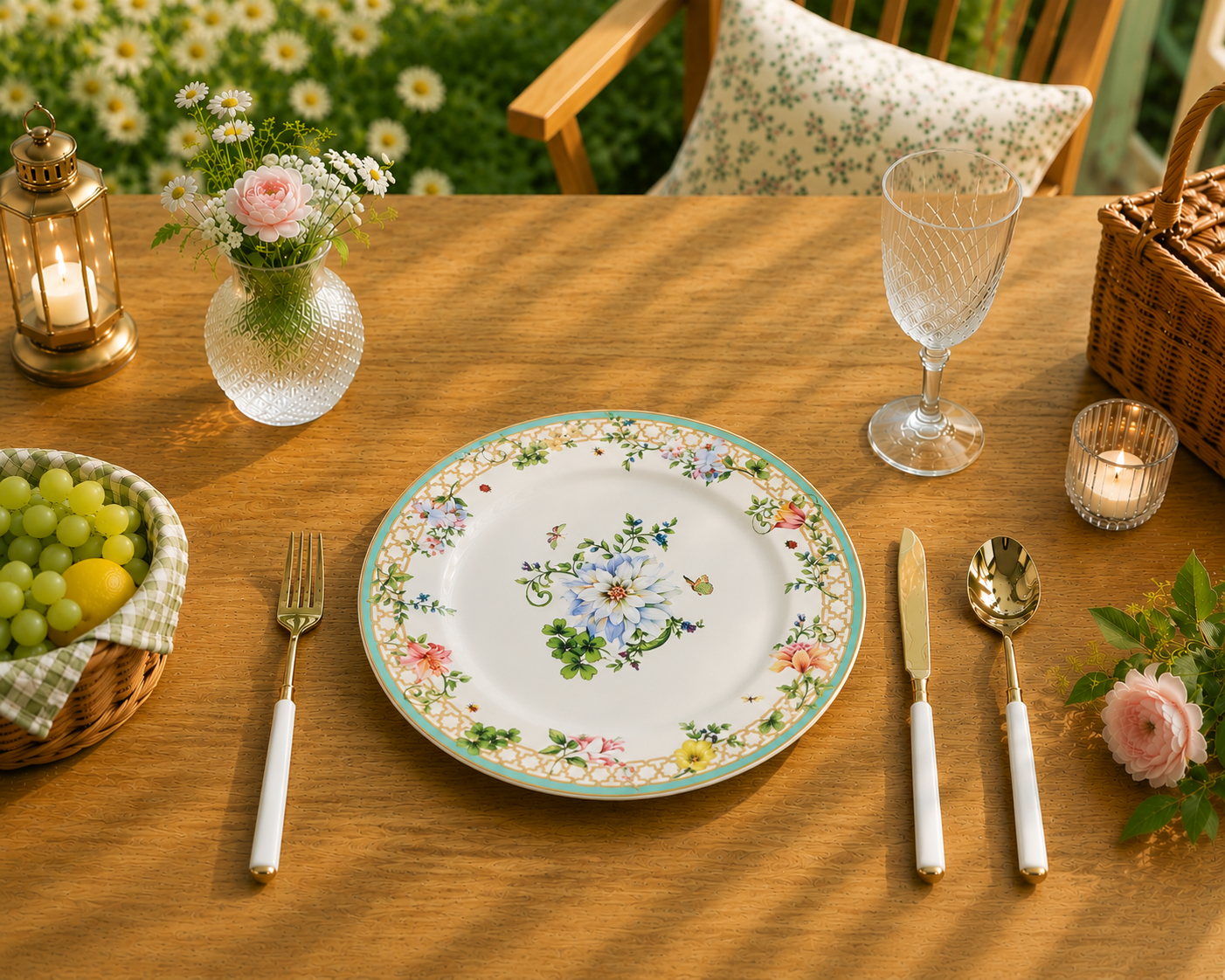 Donglin Homeware Botanical Floral - Nature Style Ceramic Dinner Plate 10.5-inch