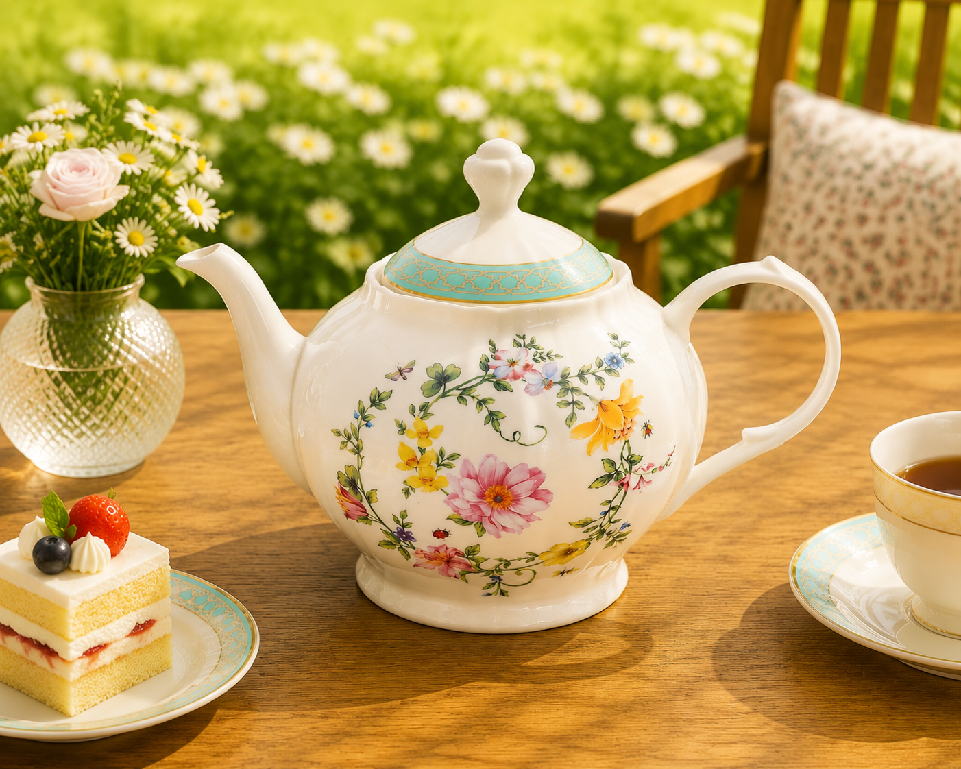 Donglin Homeware Botanical Floral - Nature Style Ceramic Teapot 1600cc