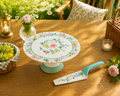 Donglin Homeware Botanical Floral Farmhouse Style Ceramic Cake Stand and Shovel 11-inch