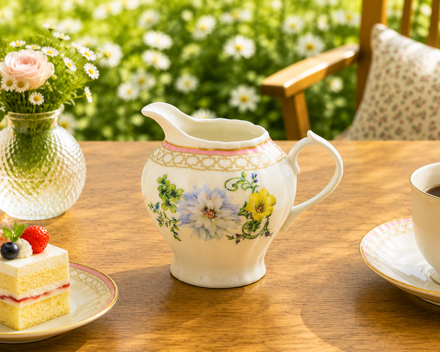 Donglin Homeware Botanical Floral Farmhouse Style Ceramic Creamer 400cc