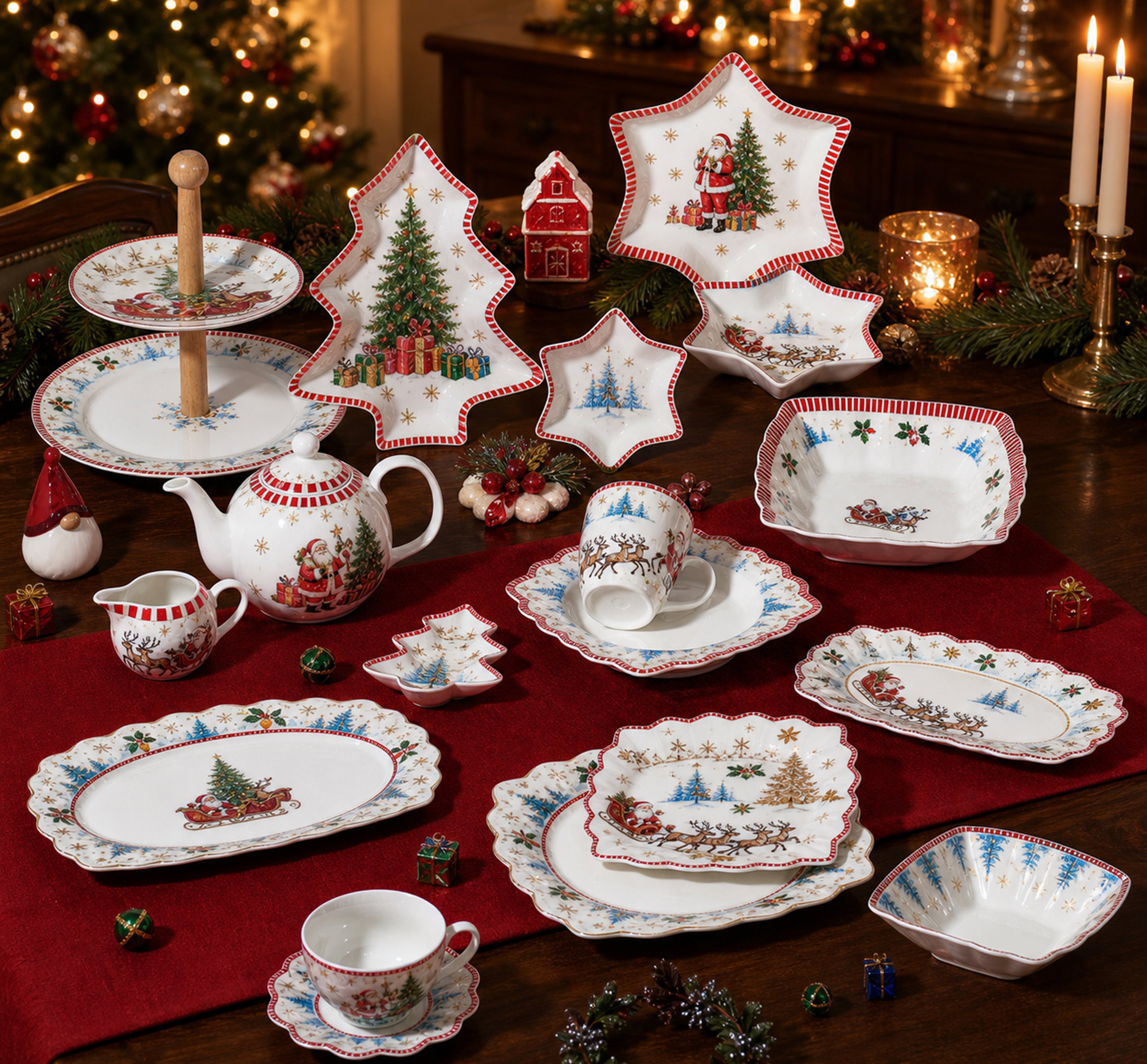 Donglin Homeware Christmas Santa & Sleigh  - Cartoon Style Ceramic Dinner ware Set