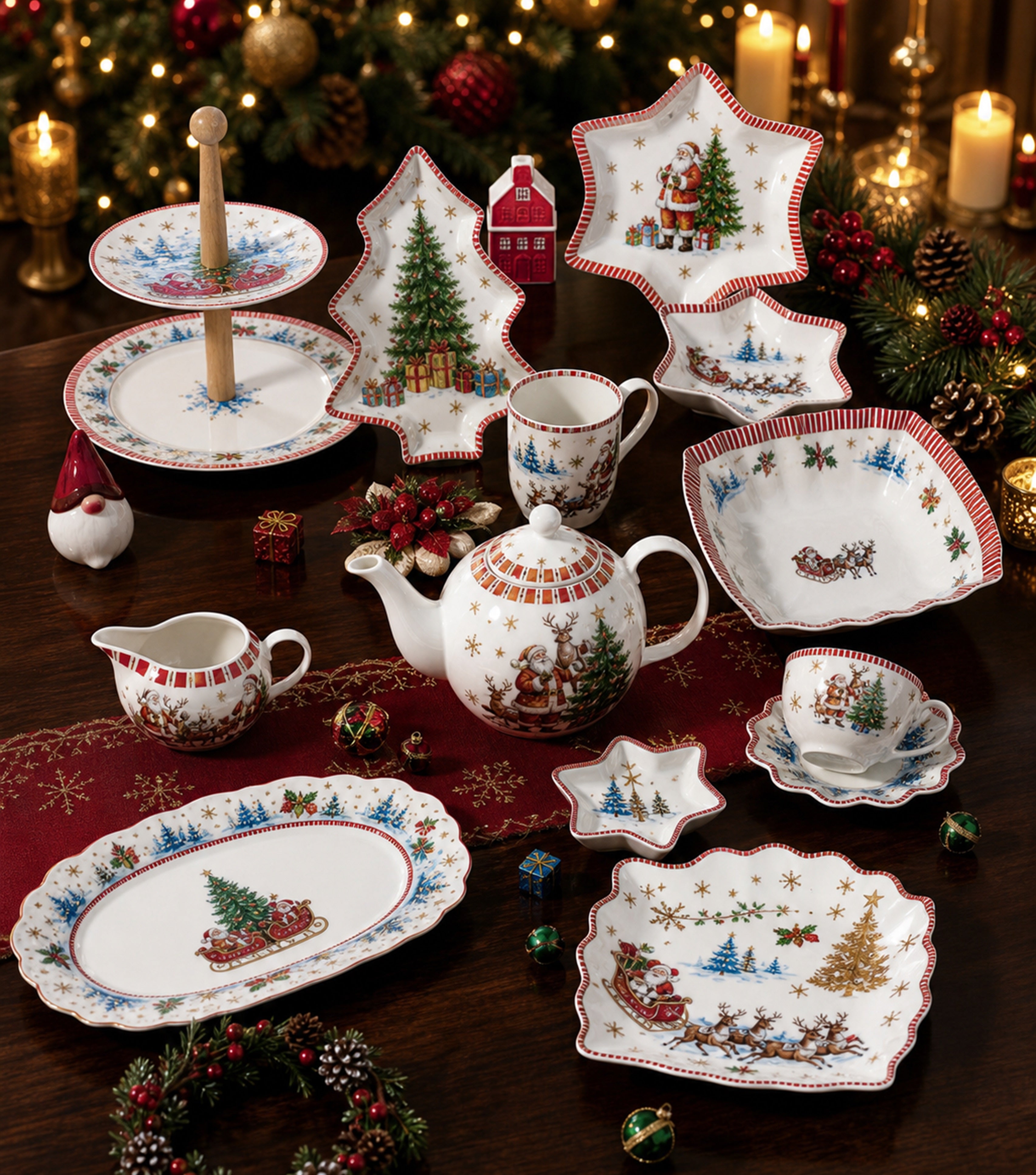 Donglin Homeware Christmas Santa & Sleigh  - Cartoon Style Ceramic Coffee Set