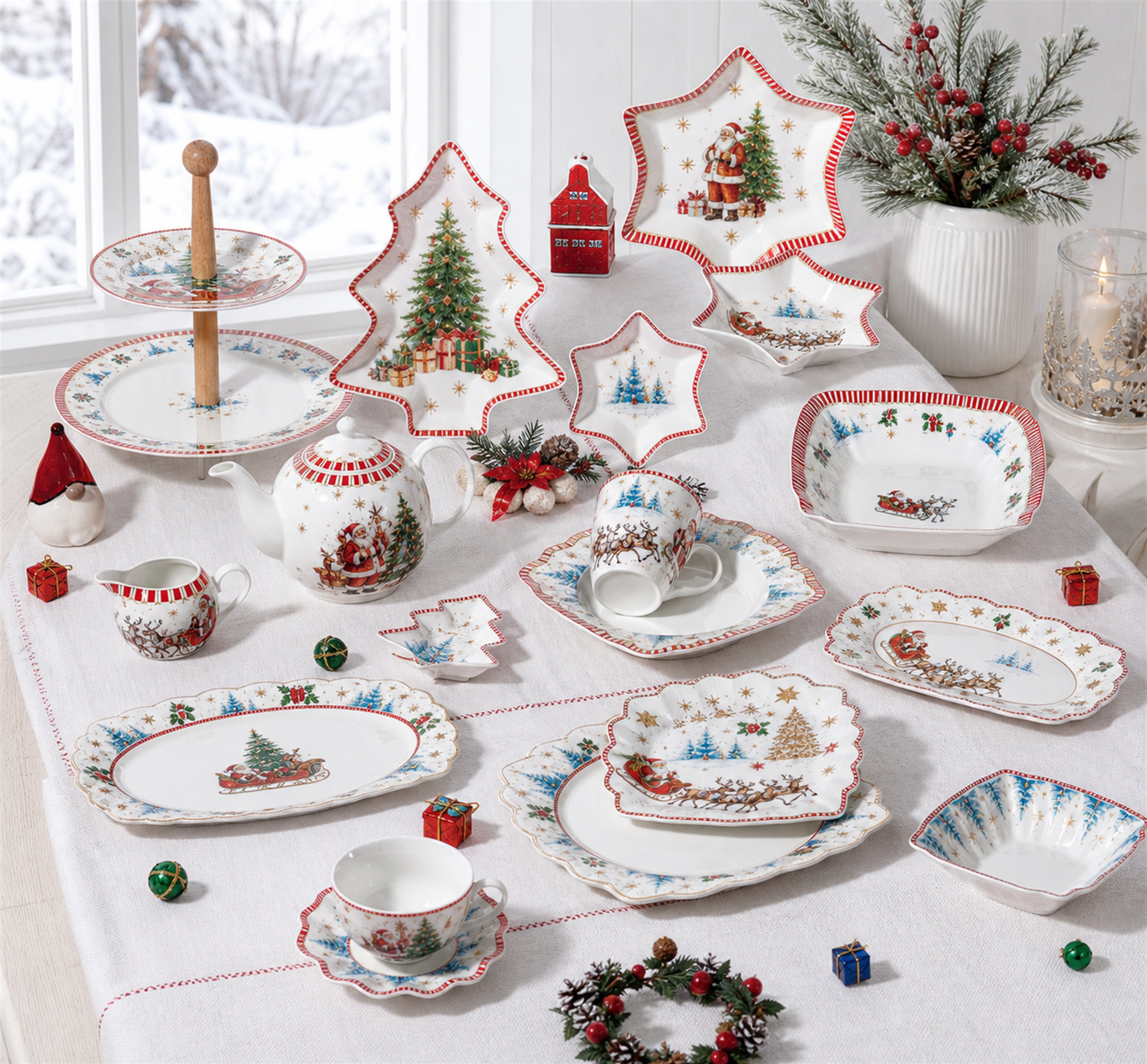 Donglin Homeware Christmas Santa & Sleigh  - Cartoon Style Ceramic Dinnerware