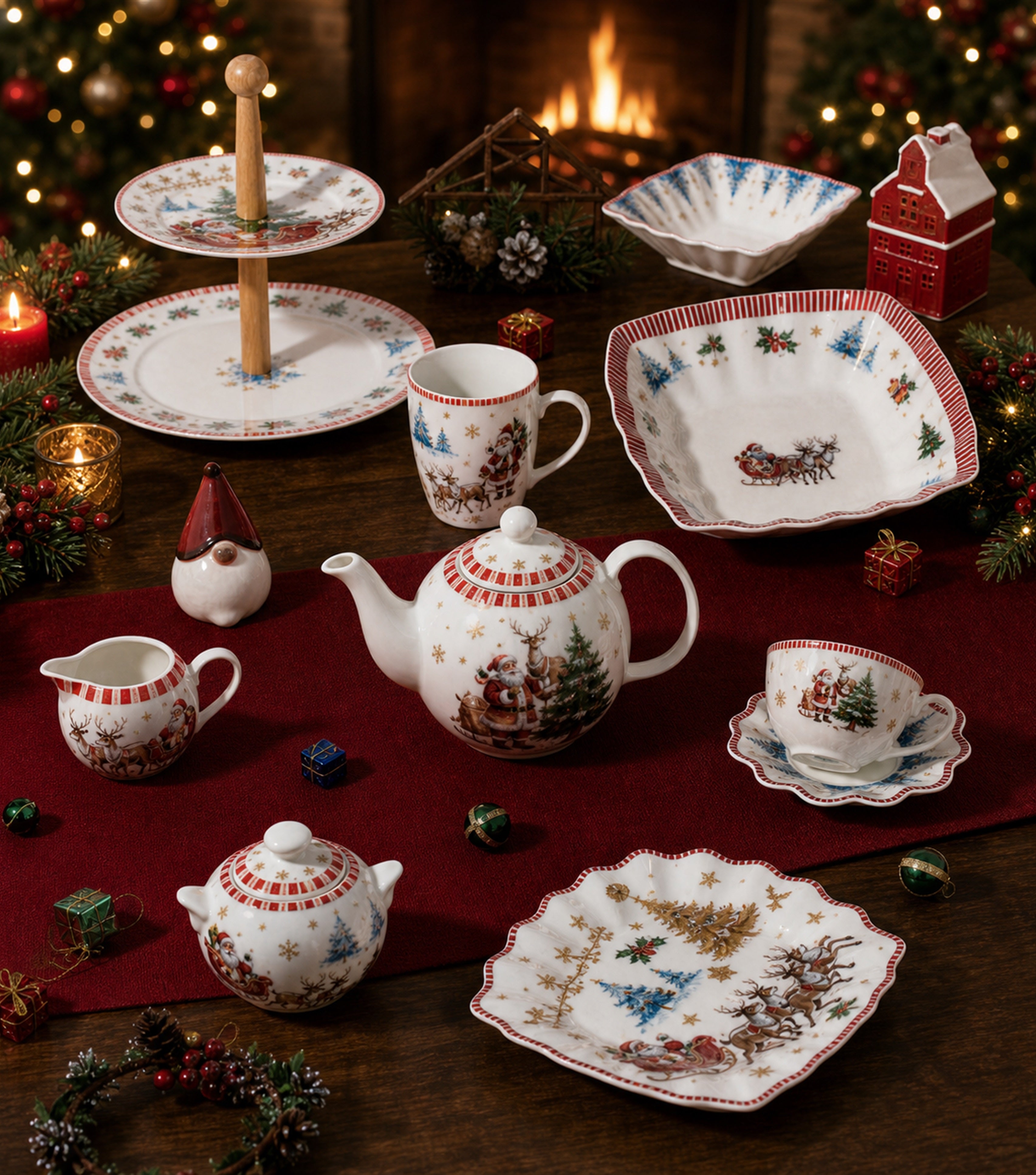 Donglin Homeware Christmas Santa & Sleigh  - Cartoon Style Ceramic Tea Set