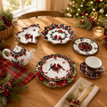 Donglin Homeware Christmas Woodland Cardinal & Poinsettia Dinnerware Set  Holiday Collection