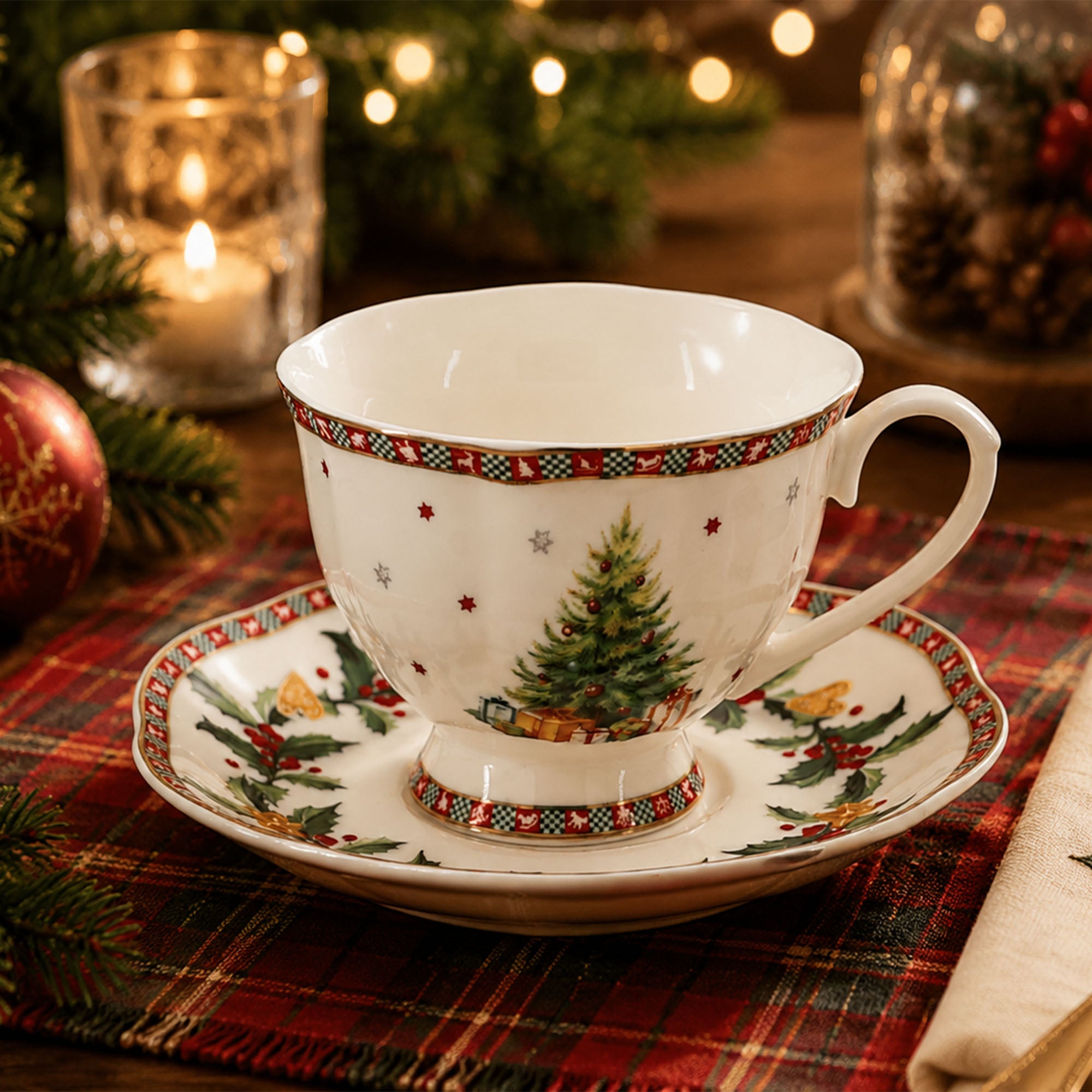 Donglin Homeware Christmas Woodland Collection Cup and Saucer 210cc