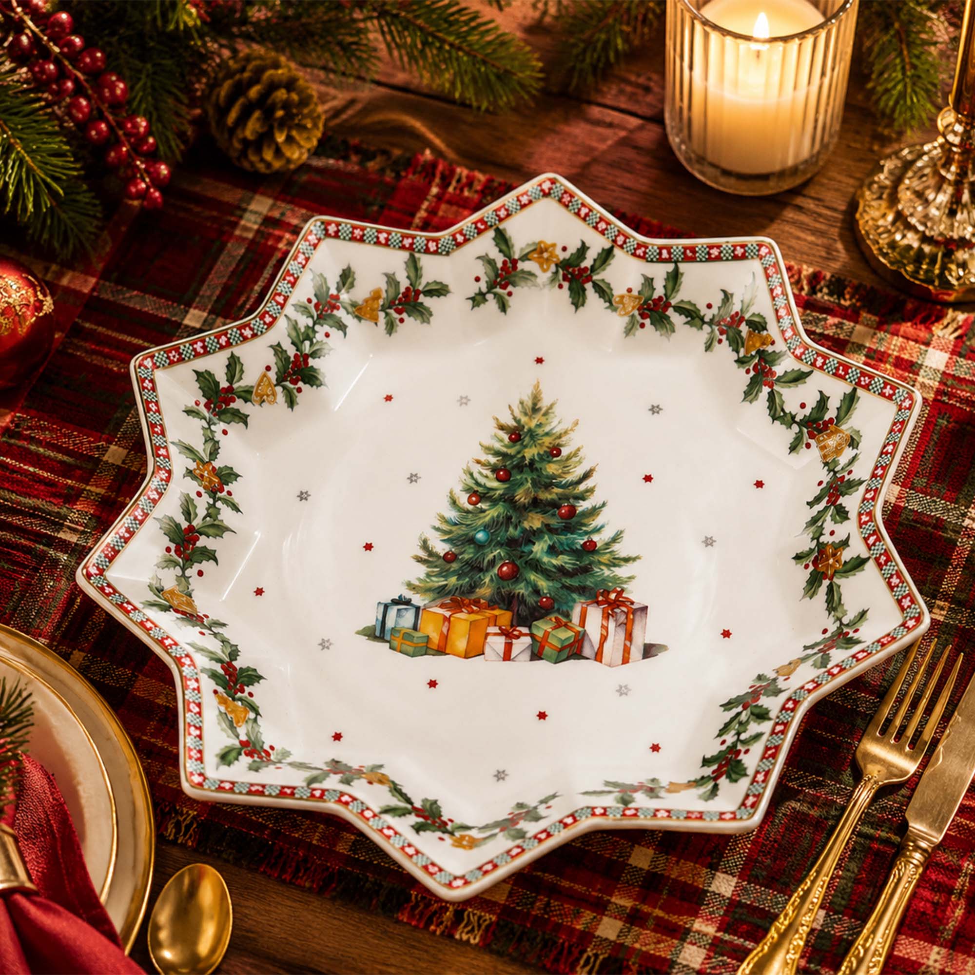 Donglin Homeware Christmas Woodland Collection Oval Plate 10-inch