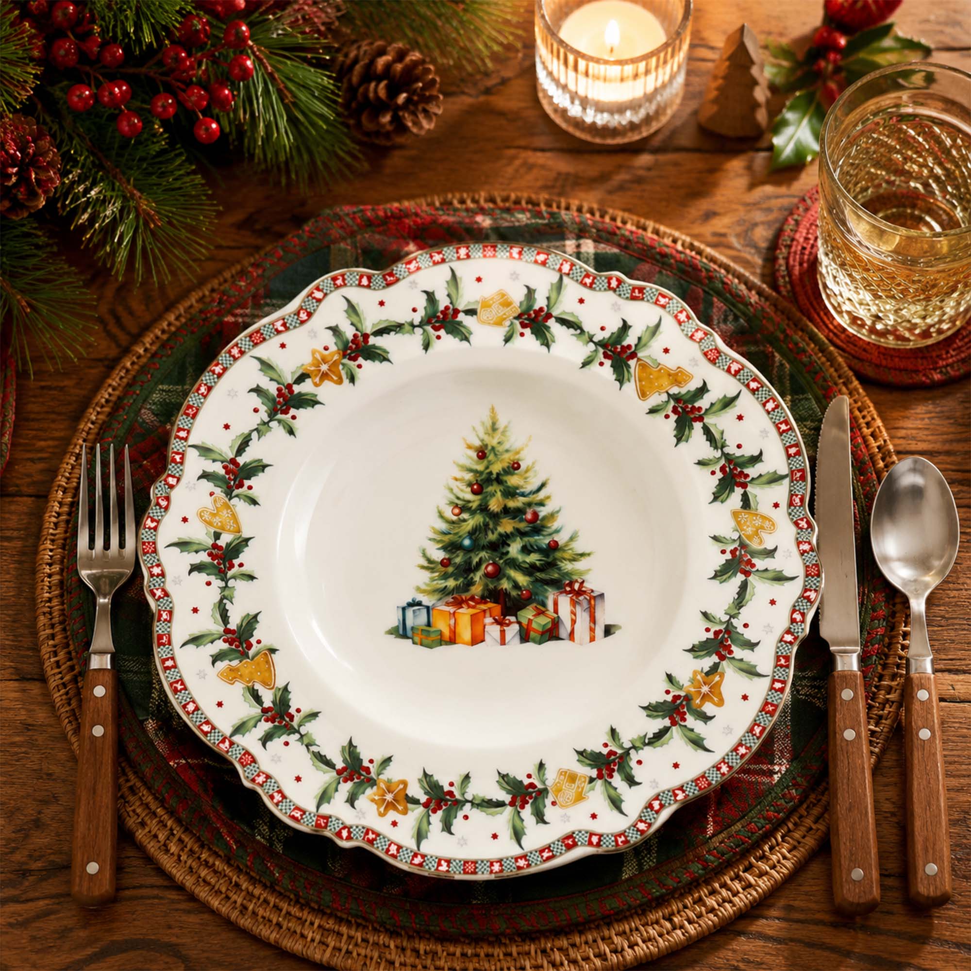 Donglin Homeware Christmas Woodland Collection Soup Plate 8.5-inch