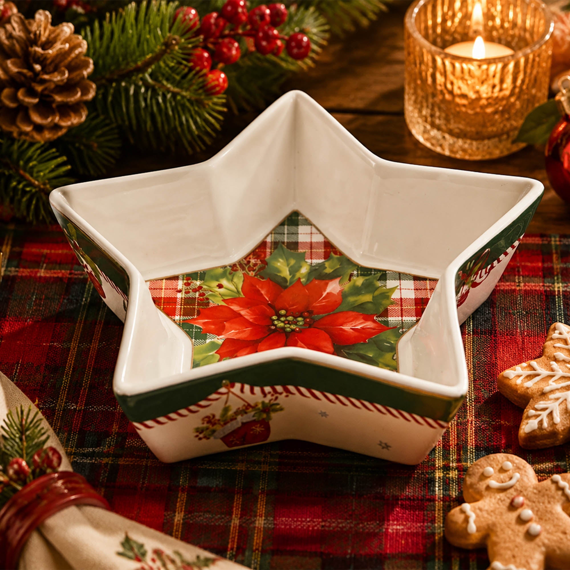 Dinglin Homeware Christmas Woodland Collection Star Shape Dish 15cm