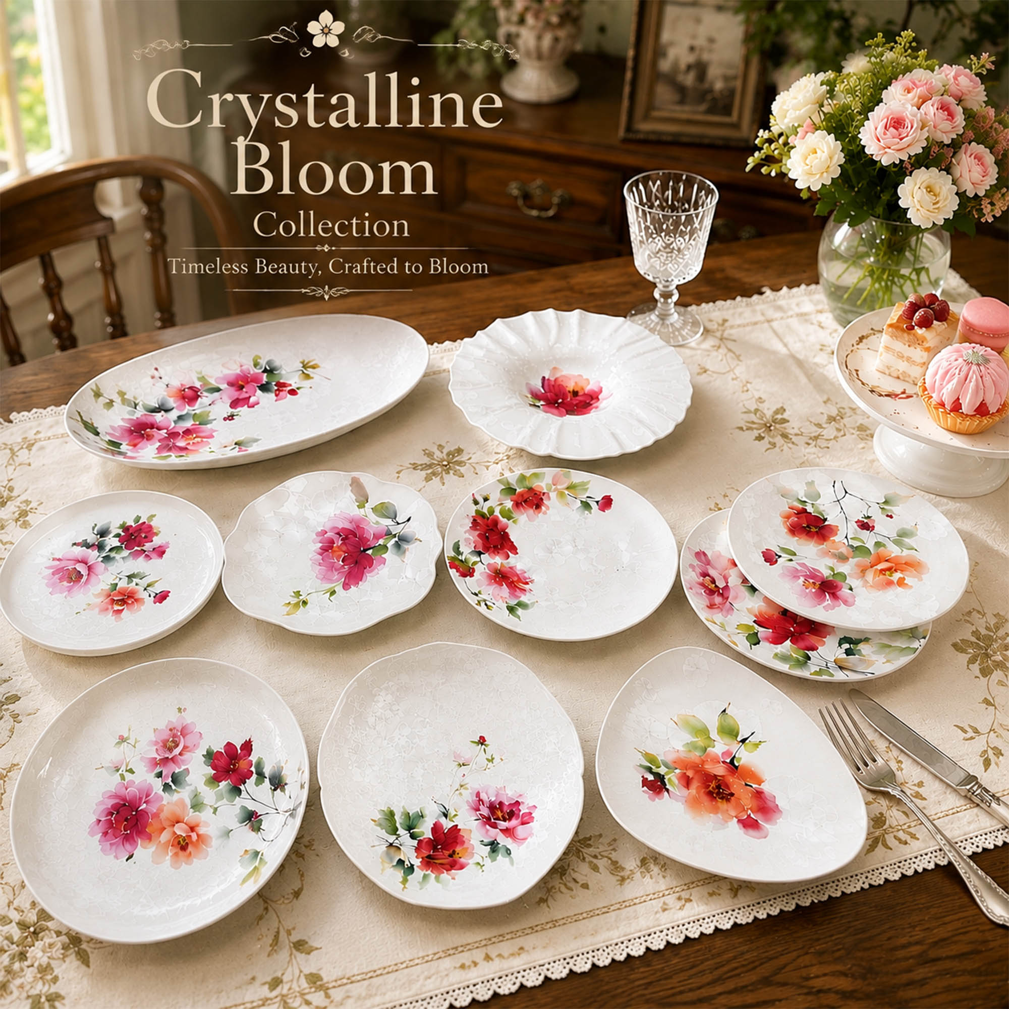Donglin Homeware Crystalline Bloom Collection Watercolor Dinnerware Set | B2B Wholesale