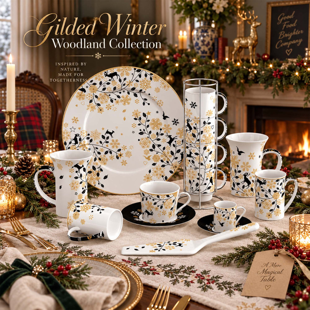 Donglin Homeware DI080540 Gilded Winter Woodland New Bone China Dinnerware Collection