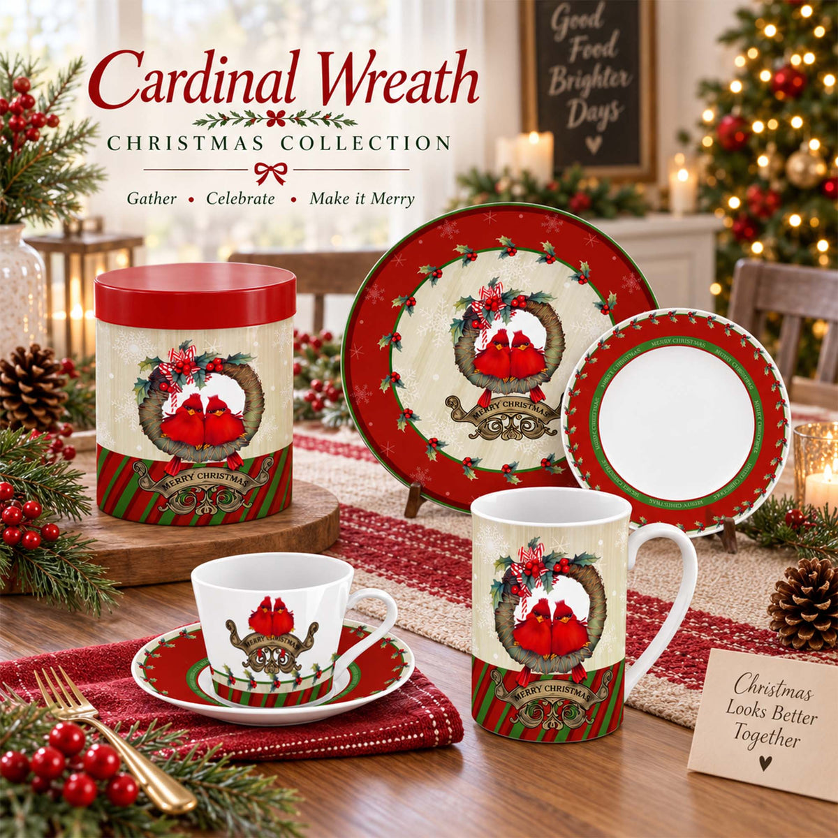 Donglin Hhomeware DI130703 Cardinal Wreath Christmas Collection