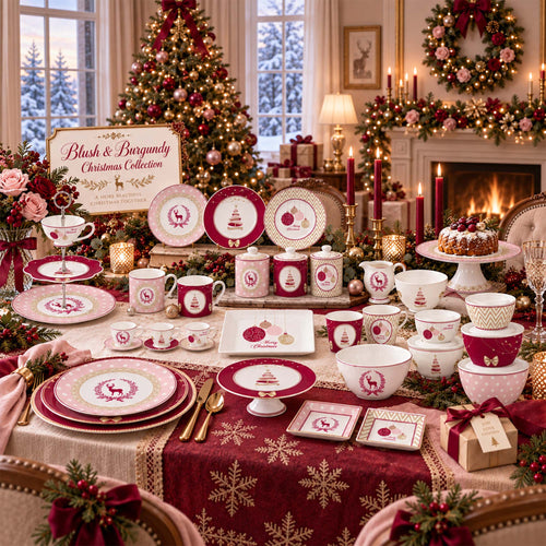 Donglin Homeware – DI151002 Blush & Burgundy Christmas Geschirrkollektion aus New Bone China