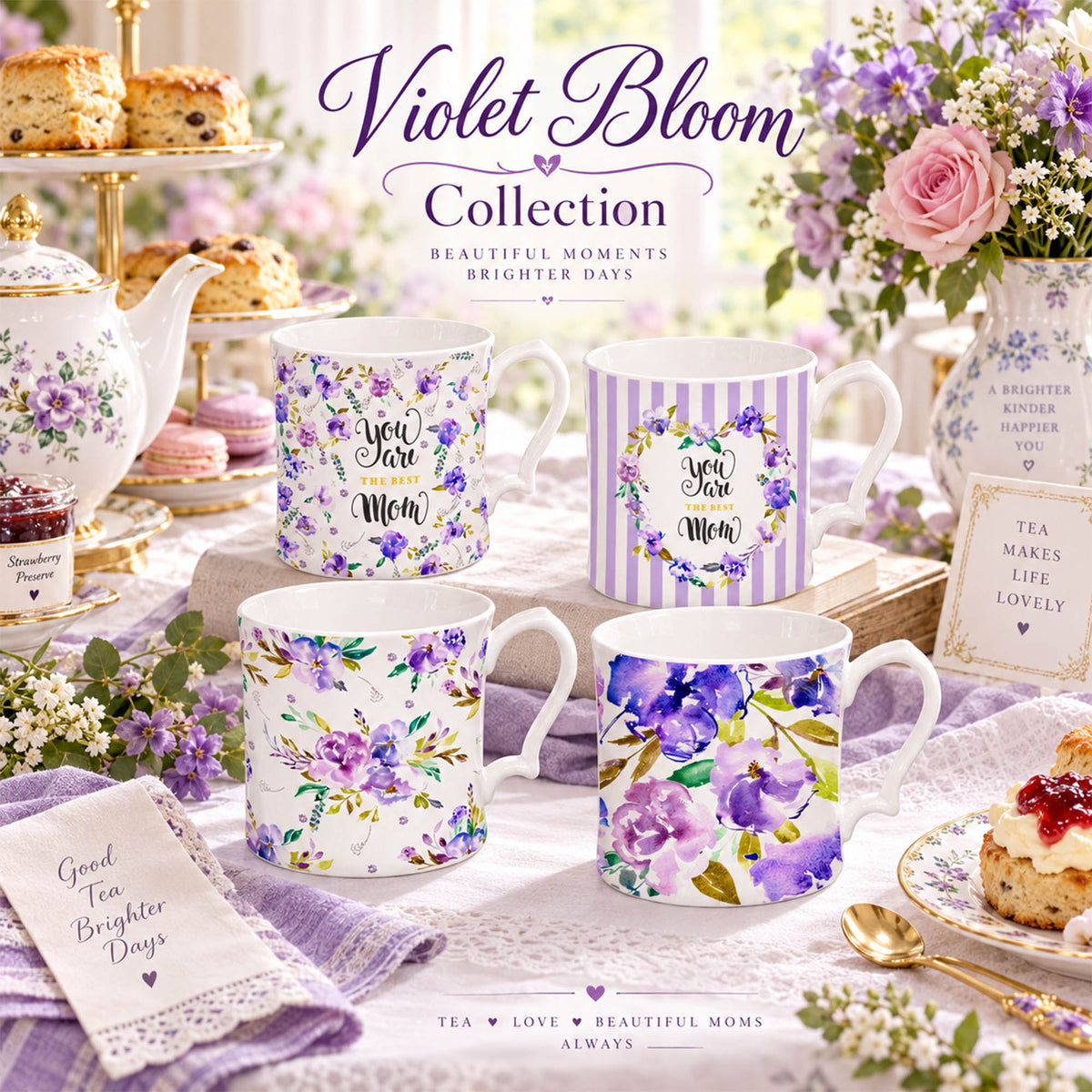 Donglin Homeware DI151103 Violet Bloom New Bone China Mug Collection