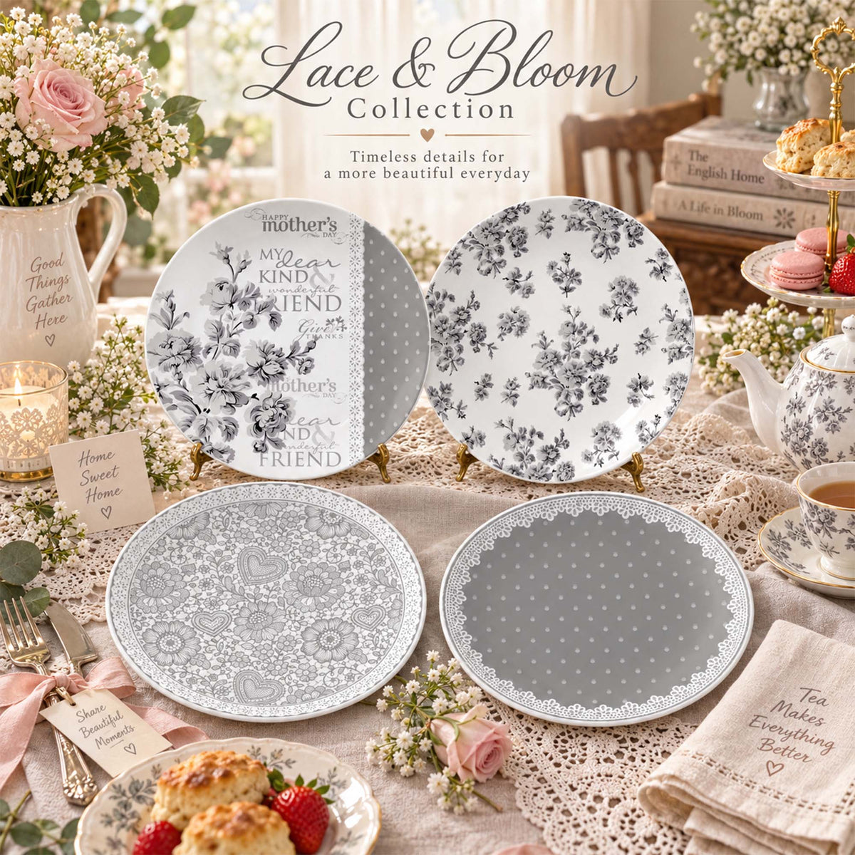 Donglin Homeware DI151104 Lace & Bloom New Bone China Plate Collection