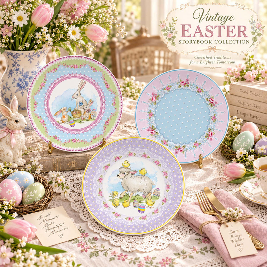 DI160402 Vintage Easter Storybook New Bone China Plate Collection