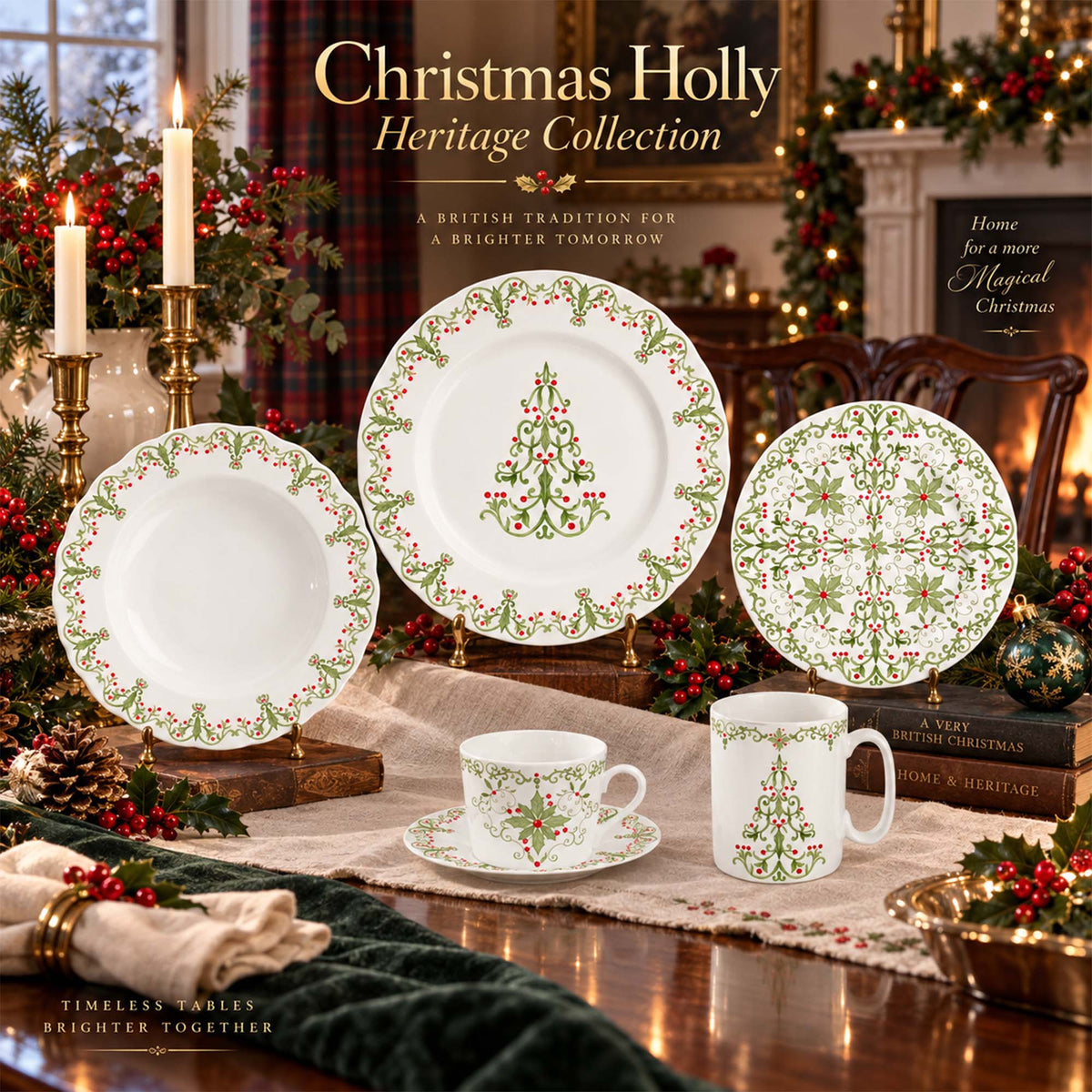 Donglin Homeware DI160405 Christmas Holly Heritage New Bone China Dinnerware Collection