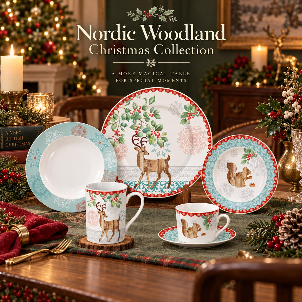 Donglin Homeware DI160406 Nordic Woodland Christmas New Bone China Dinnerware Collection