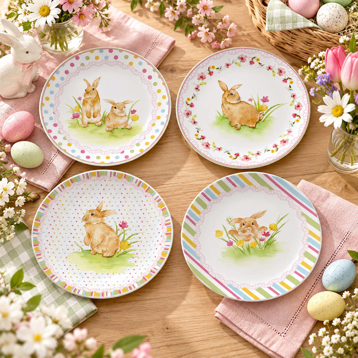 Donglin Homeware DI160410 Pastel Bunny Parade New Bone China Plate Collection