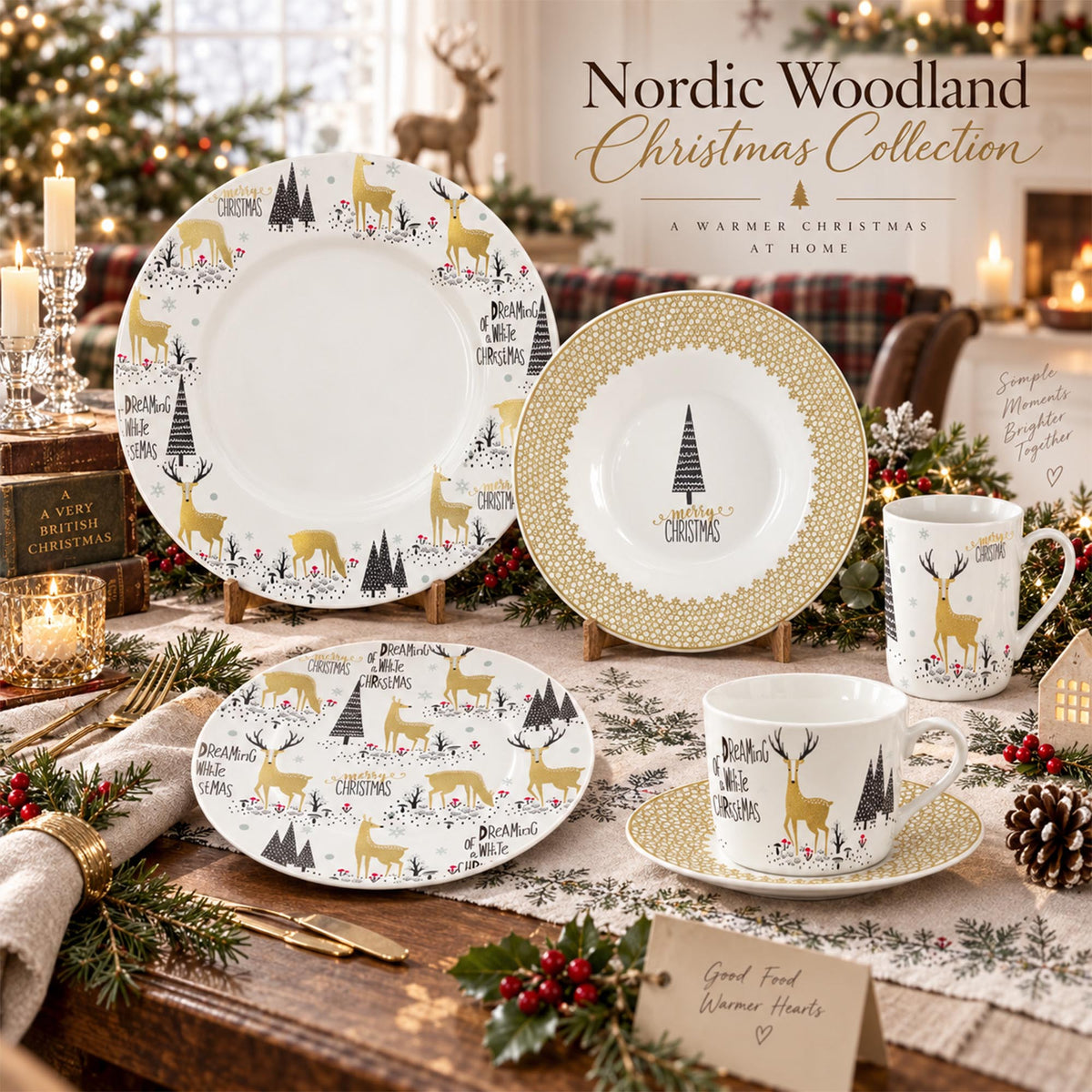 Donglin Homeware DI160818 Nordic Woodland Christmas New Bone China Dinnerware Collectio