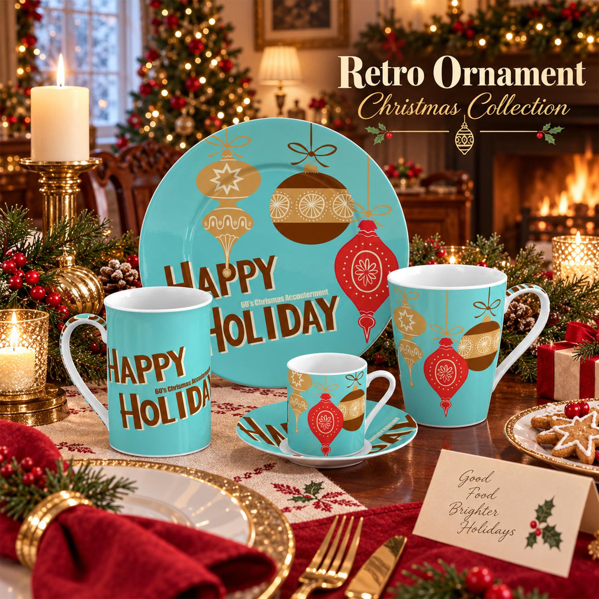 Donglin Homeware DI160819 Retro Ornament Christmas New Bone China Dinnerware Collection
