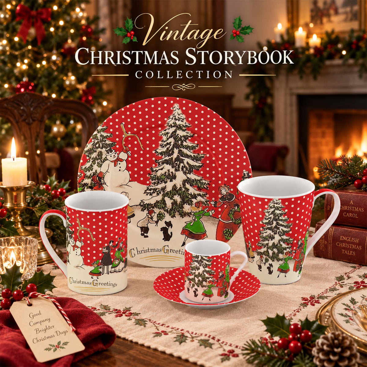 Donglin Homeware DI160820 Vintage Christmas Storybook New Bone China Dinnerware Collection