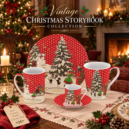 Donglin Homeware DI160820 Vintage Christmas Storybook — Colección de vajilla — porcelana New Bone China