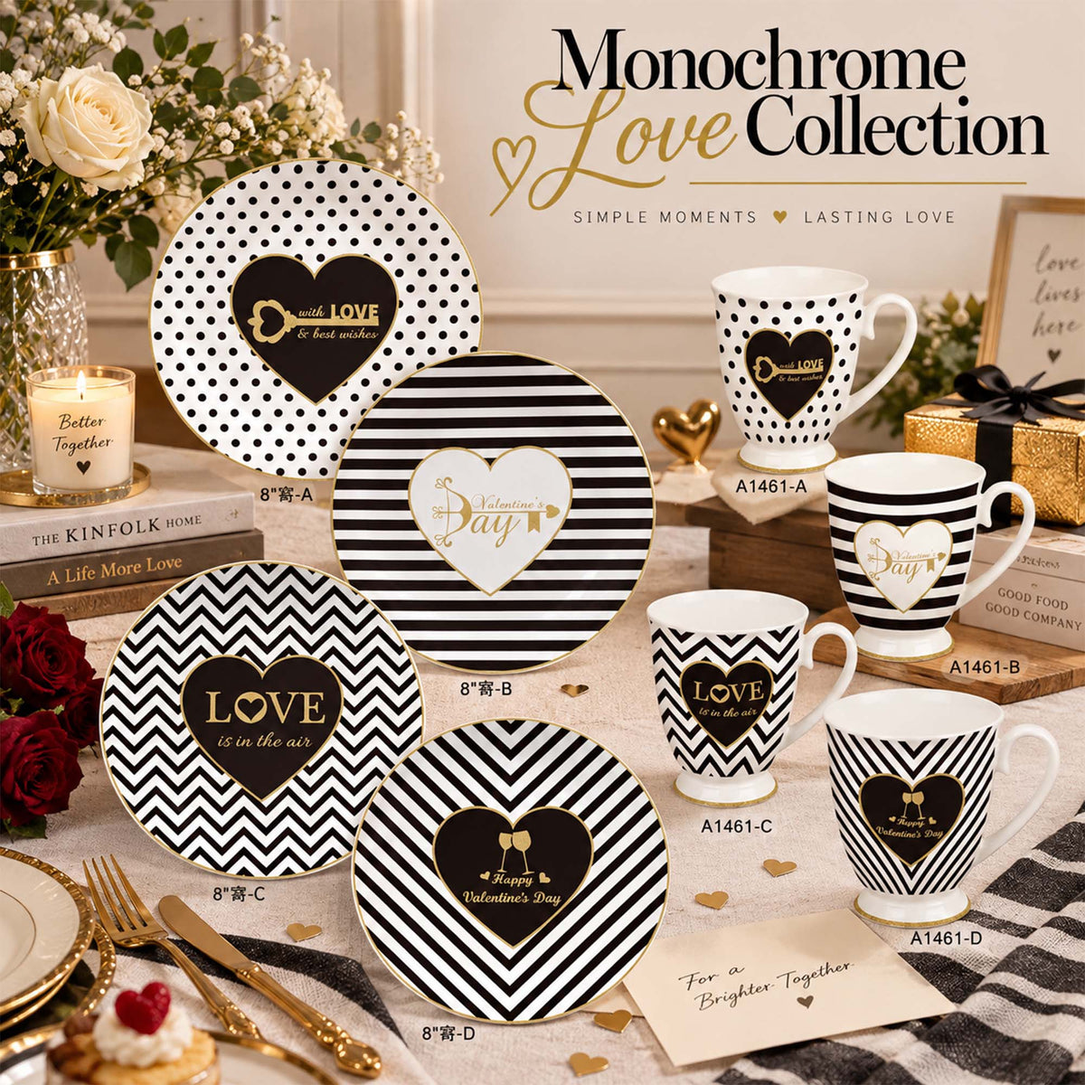 Donglin Homeware DI161213 Monochrome Love New Bone China Dinnerware Collection