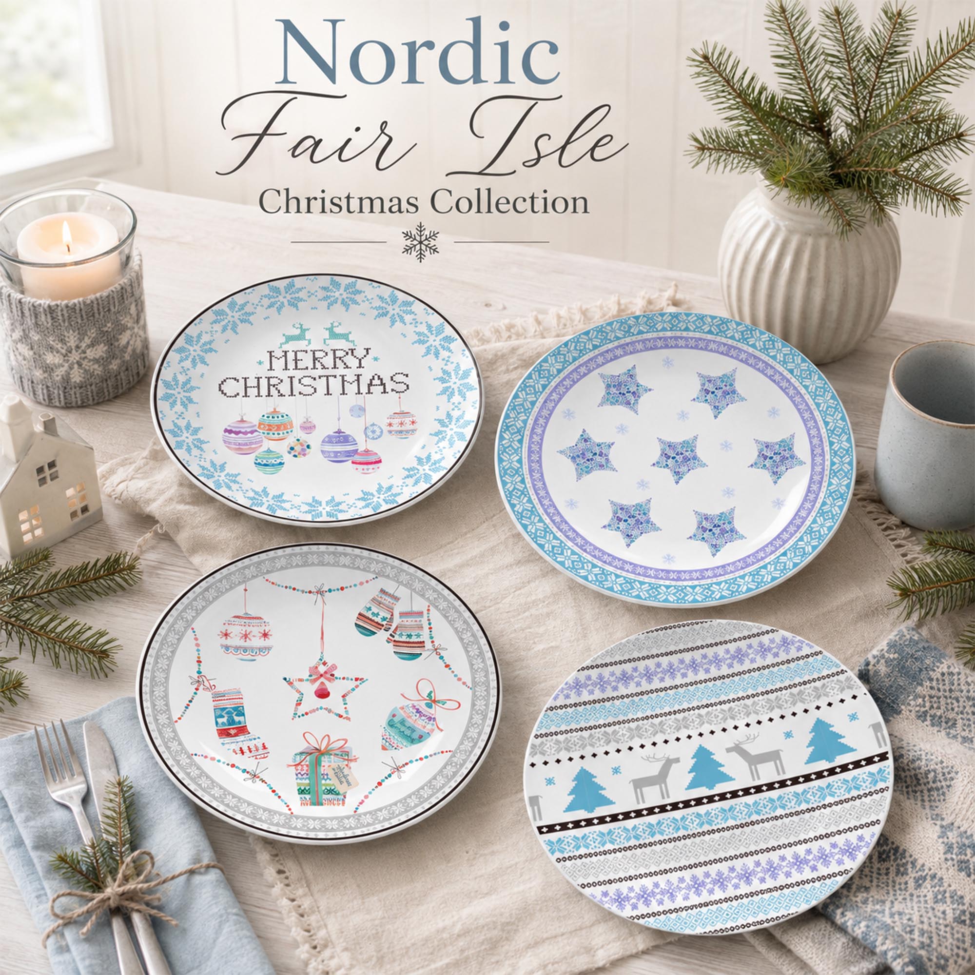 Donglin Homeware DI161251 Nordic Fair Isle Christmas Collection