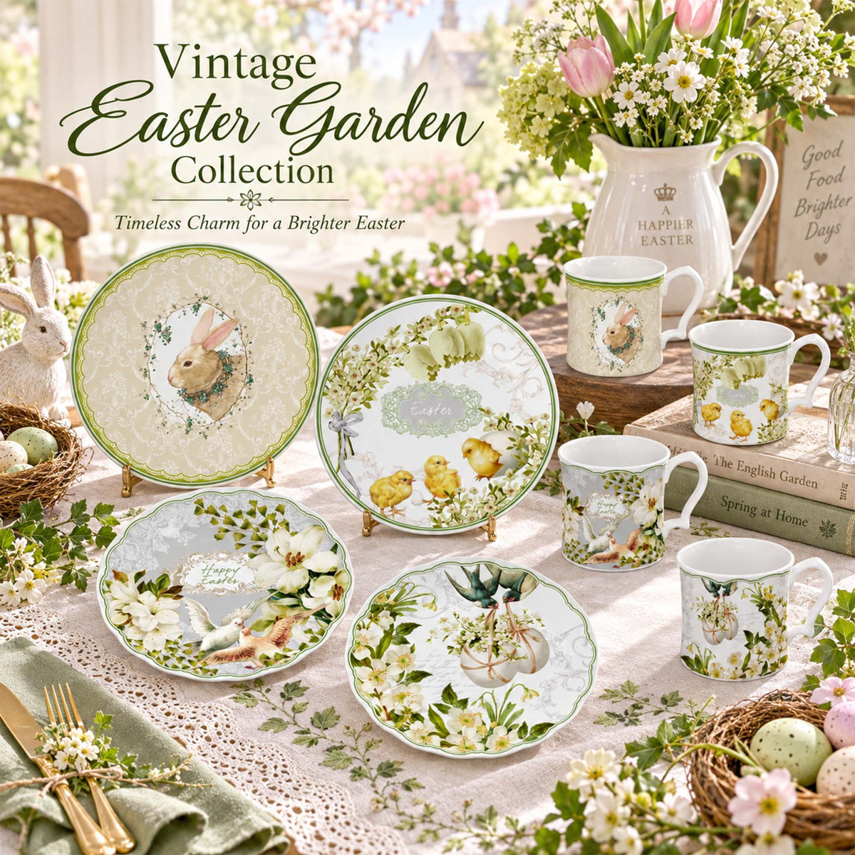 Donglin Homeware DI170326 Vintage Easter Garden New Bone China Dinnerware Collection